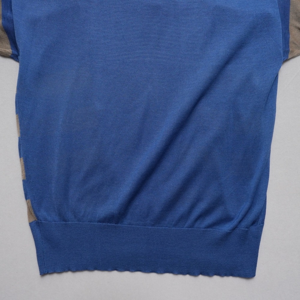 Vintage Modigliani Knit Polo Shirt Mens 48 Blue Striped Made in Italy 90s Retro - Picture 11 of 16
